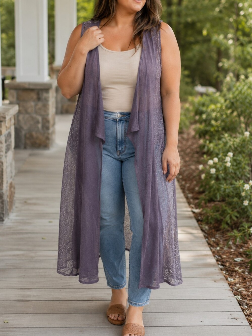 NWT BCBGMAXAZRIA Lavender Sheer Knit Open Front Sleeveless Long Vest Cardigan